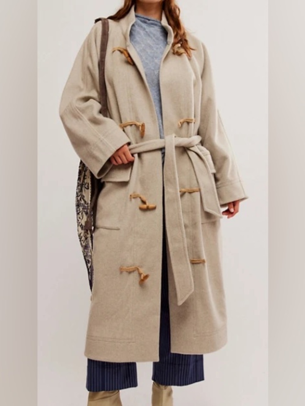 Free People Beige Toggle Coat with Belt
